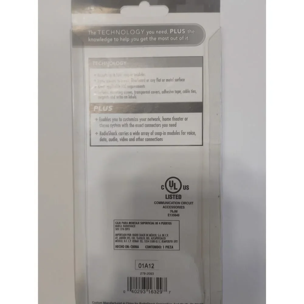 RadioShack Snap-In 4-Port Surface-Mount Box White, 278-2093 with assorted jacks